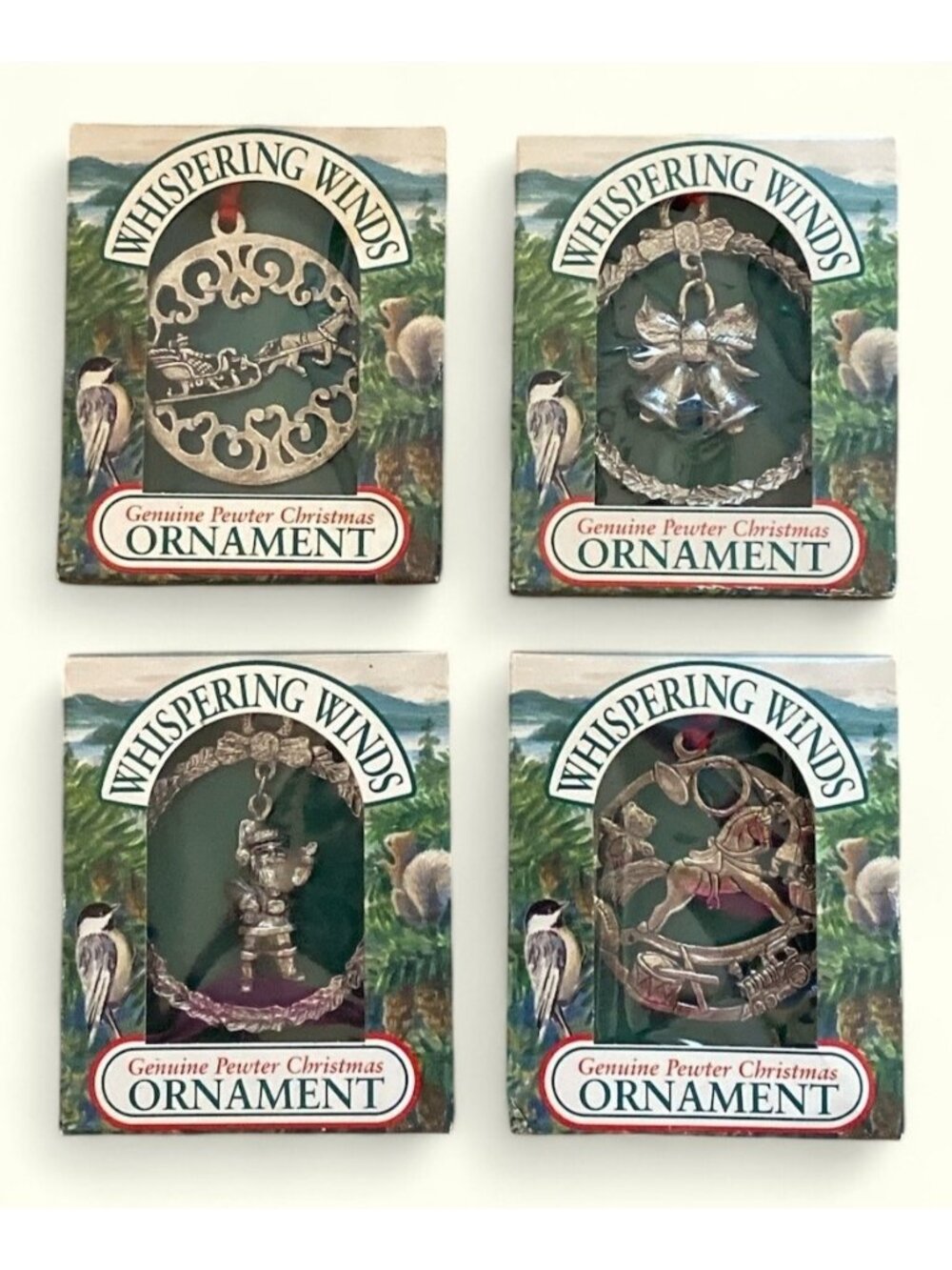 Whispering Winds Genuine Pewter Christmas Ornaments Set of 4 NEW